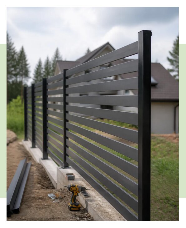 Монтаж горизонтального забора из евроштакетника в Куйбышеве